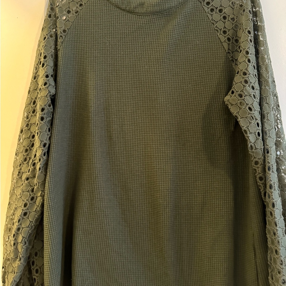 Source Unknown Olive Green Lace Sleeve Top